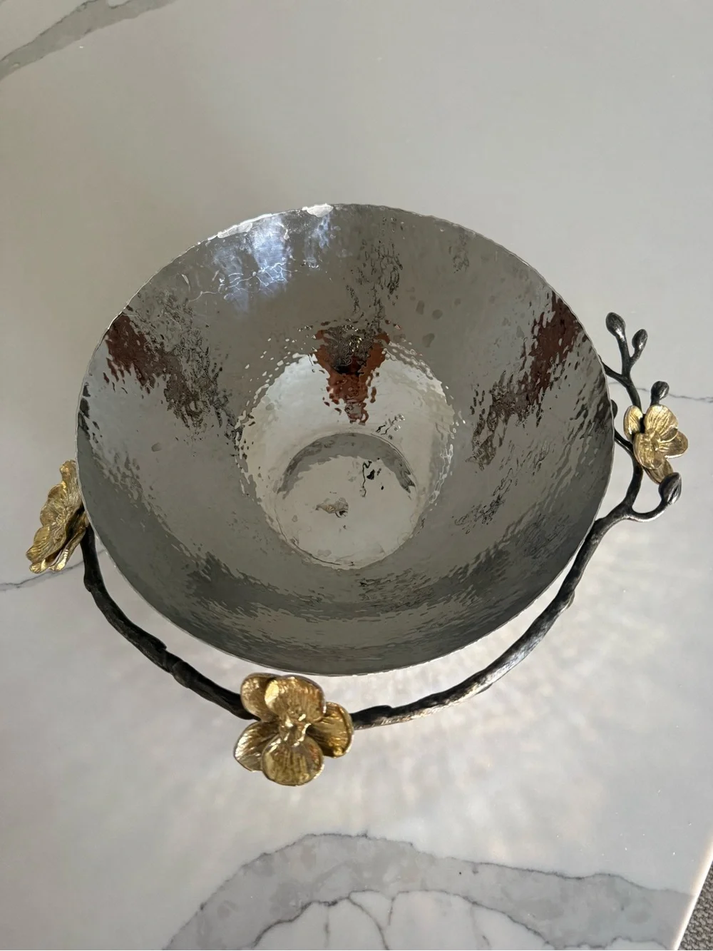 Decorative Michael Aram Silver Hammered Bowl with Gold orchid